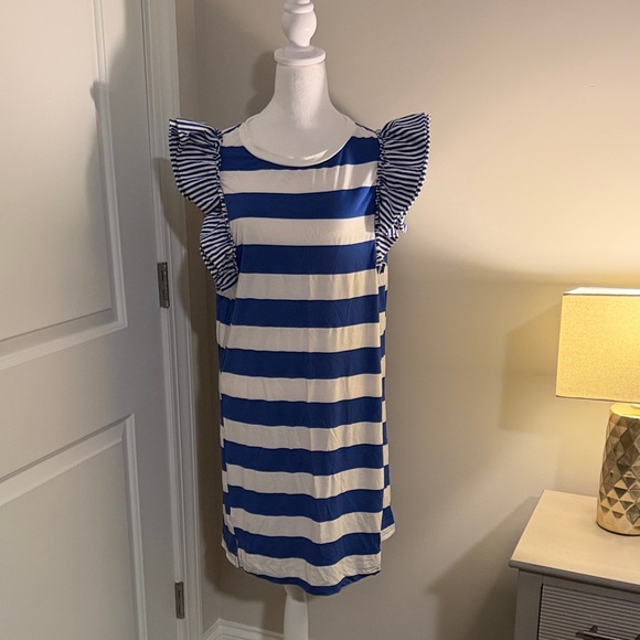 Dresses & Skirts - Blue and White Striped Ruffle Sleeve Dress